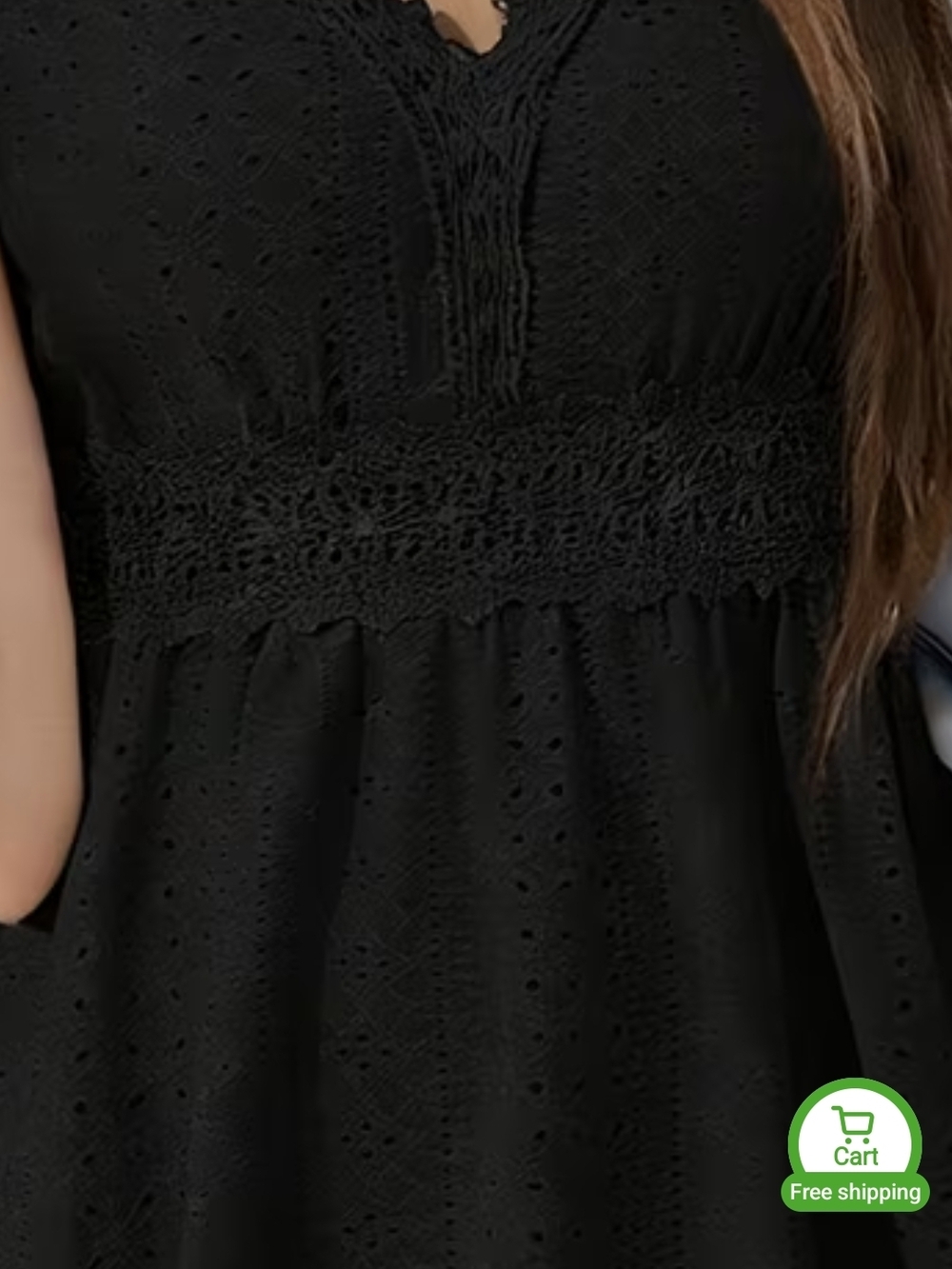 Women’s Black Eyelet Crochet Waist Tank Top